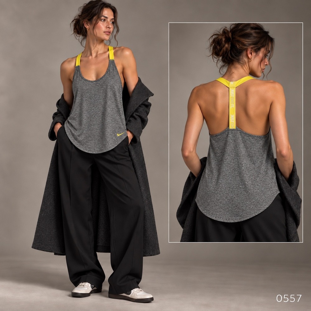 Nike Dri-FIT Just Do It Racerback Training Tank Top Gray Yellow Medium 0557